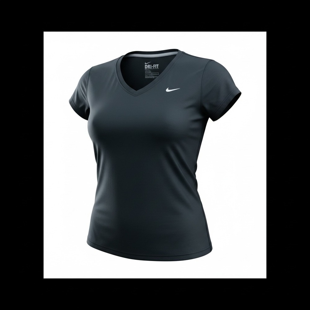 Nike Dri-FIT Womens V-Neck Short Sleeve Training Shirt Black Size L Flaw